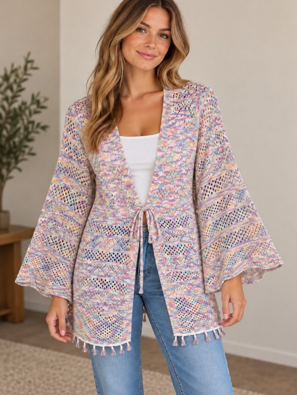 Boomchic Rainbow Dpace Dyed Knit Cardigan Size 12